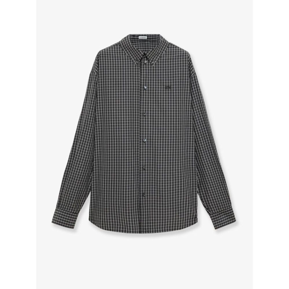 Loewe Men Technical Cotton Shirt With All-Over Check Pattern